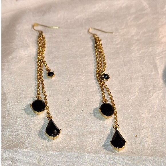 Women's Long Dangle Drop Earrings Gold Tone Chain Pierced Elegant Evening - Picture 5 of 6